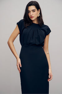 Vestido Midi Liso Com Pregas