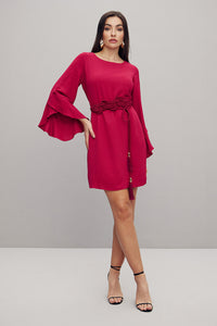 Vestido Curto Liso Com Babado Nas Mangas