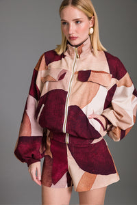 Jaqueta Bomber Estampada Com Bolsos