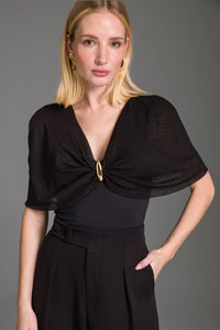 Blusa Ajustada Lisa Com Sobreposição