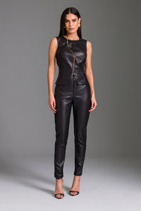 Blusa Ajustada Lisa Com Zíper Frontal