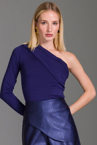 Blusa Ombro Único Lisa Com Sobreposição