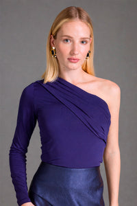 Blusa Ombro Único Lisa Com Sobreposição