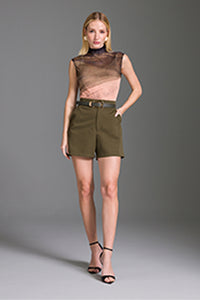 Blusa Ajustada Estampada Gola Alta