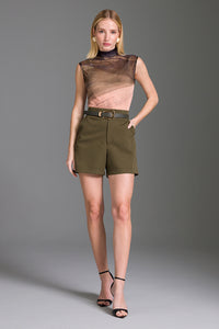 Blusa Ajustada Estampada Gola Alta