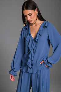 Blusa Ampla Lisa Com Babados