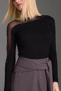 Blusa Ajustada Lisa Com Transparência