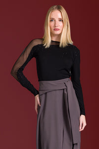 Blusa Ajustada Lisa Com Transparência