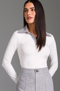 Blusa Ajustada Lisa Com Gola