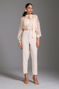 Blusa Gola Laço Lisa Com Punhos