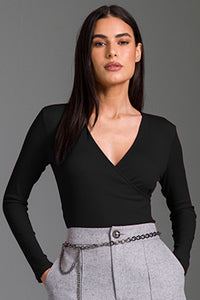 Blusa Ajustada Lisa Decote Transpassado