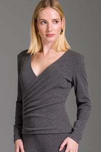 Blusa Ajustada Lisa Decote Transpassado