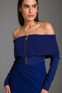 Blusa Ajustada Lisa Com Zíper Aparente