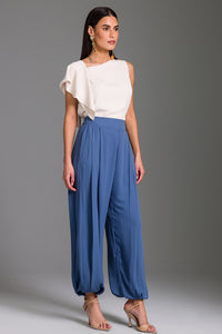 Calça Ampla Lisa Com Pregas