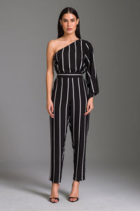 Calça Alfaiataria Listrada Com Bolsos Faca