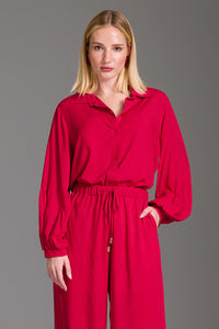 Camisa Lisa Com Mangas Bufantes