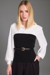 Blusa Alfaiataria Lisa Com Tricot