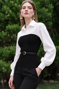 Blusa Alfaiataria Lisa Com Tricot