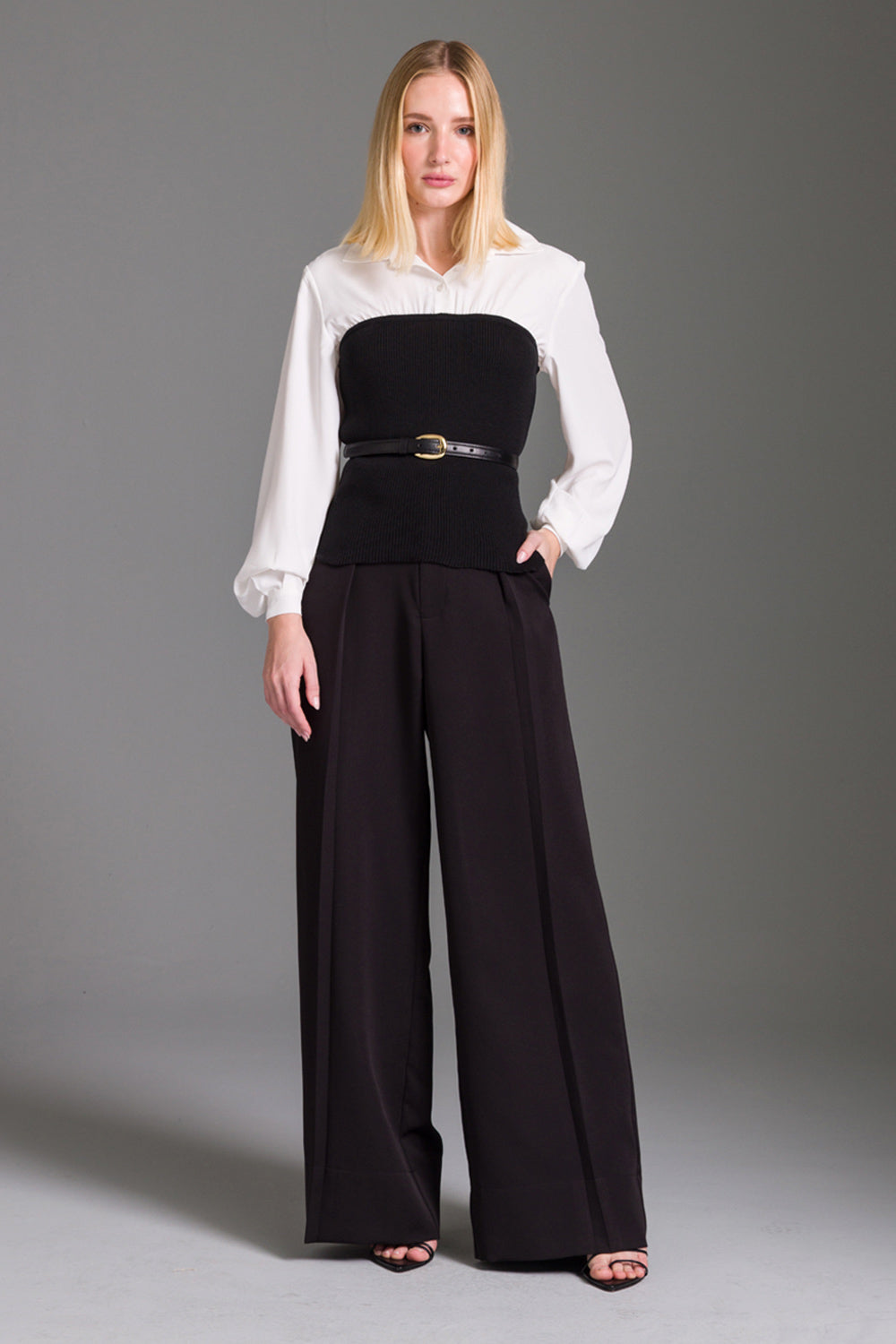 Blusa Alfaiataria Lisa Com Tricot