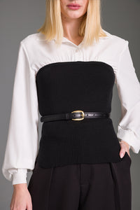 Blusa Alfaiataria Lisa Com Tricot