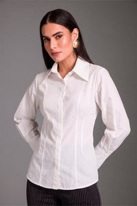 Camisa Ajustada Lisa Com Recortes