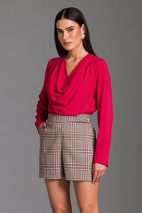 Short Alfaiataria Xadrez Com Mini Fivela