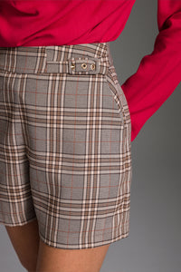 Short Alfaiataria Xadrez Com Mini Fivela