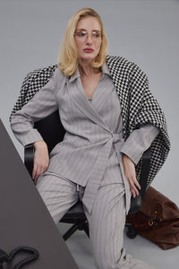 Blazer Reto Risca De Giz Com Amarração