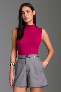Short Cintura Alta Liso Com Bolsos