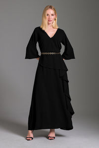Vestido Longo Liso Com Babados