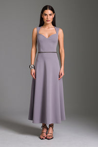 Vestido Super Midi Liso Com Recortes