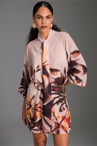 Vestido Curto Estampado Com Mangas Bufantes