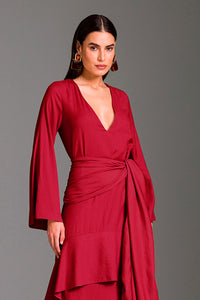 Vestido Longo Liso Com Lenço