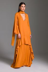 Vestido Longo Liso Com Lenço