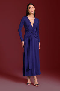 Vestido Super Midi Liso Com Torção