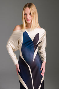 Vestido Longo Estampado Decote Canoa