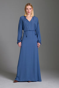 Vestido Longo Liso Com Mangas Amplas