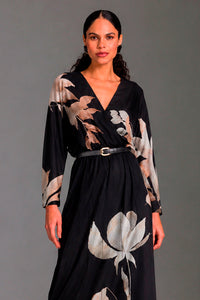 Vestido Longo Estampado Decote V
