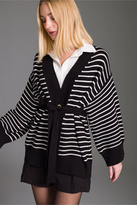 Cardigan Listrado Com Faixa Chcs01 - A