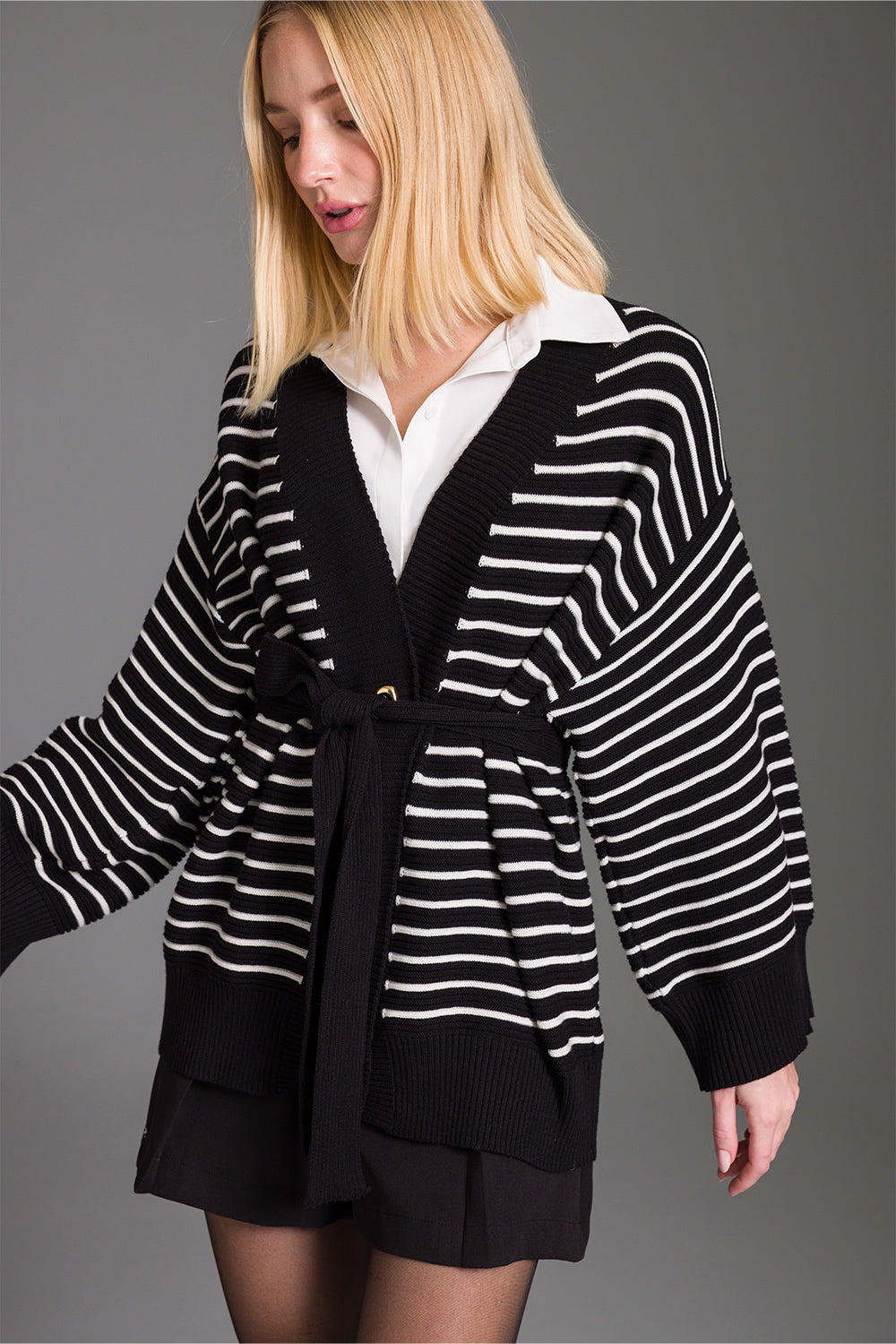 Cardigan Listrado Com Faixa Chcs01 - A