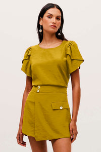 Blusa Mangas Tulipa Lisa Com Decote Redondo