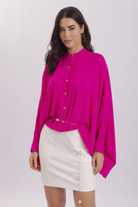 Camisa Ampla Lisa Com Mangas Lenço