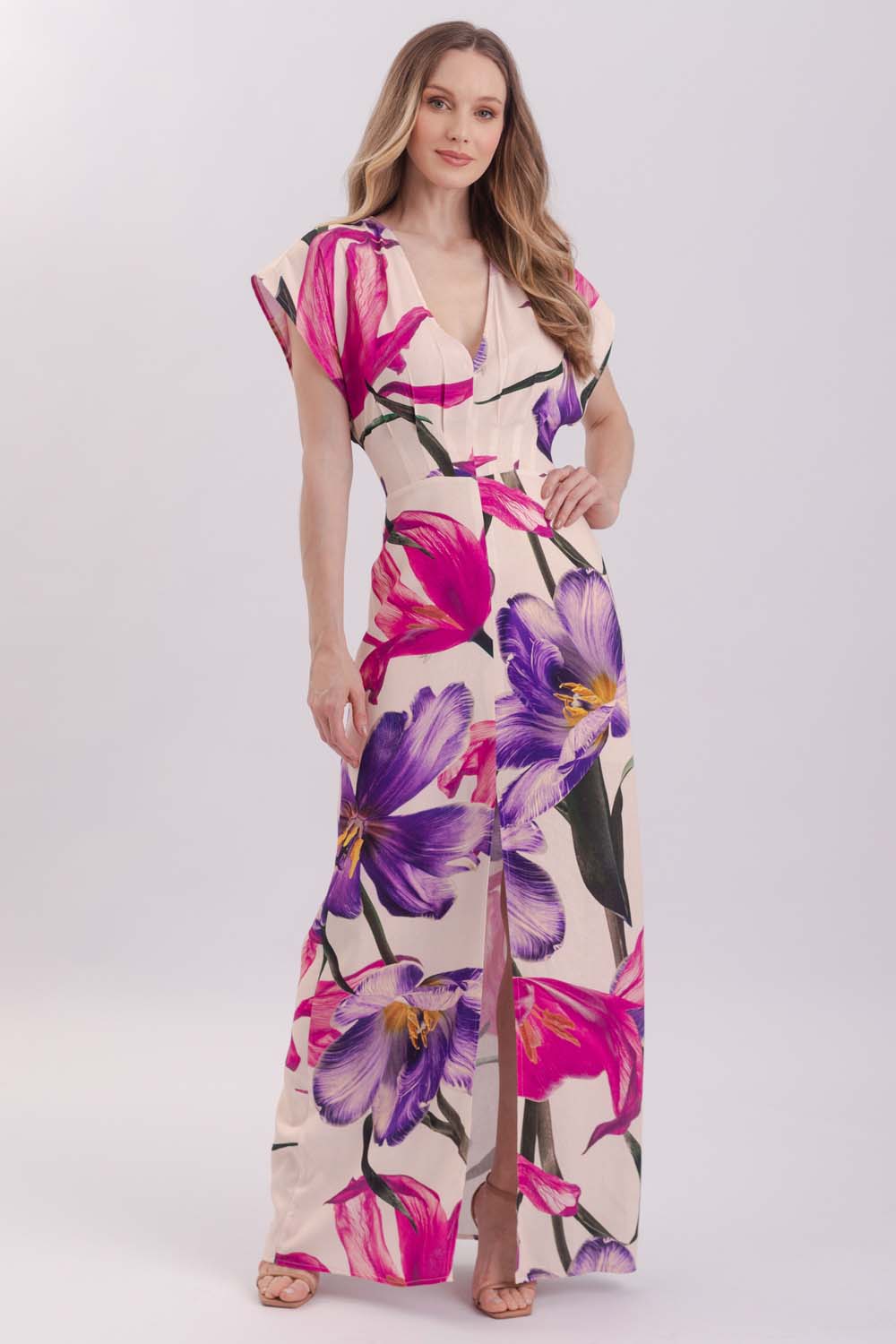 Vestido Longo Estampado Com Fenda
