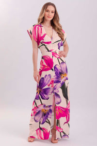 Vestido Longo Estampado Com Fenda