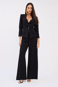 Blazer Ajustado Liso Com Lapelas
