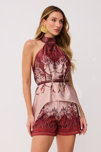 Blusa Gola Alta Estampada Sem Mangas