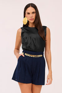 Blusa Sem Mangas Lisa Com Pregas