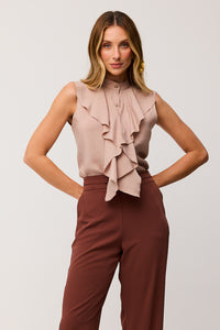 Camisa Jabot Lisa Sem Mangas