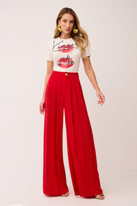 Calça Wide Lisa Com Pregas