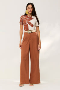 Calça Pantalona Lisa Com Recortes Acetinado